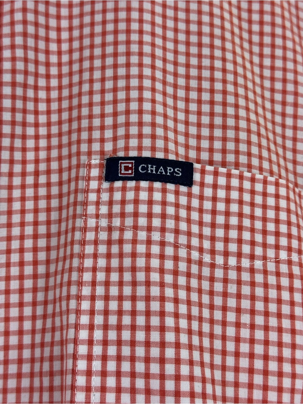 Chaps Men’s Short Sleeve Button Down Shirt Red White Gingham Check Size L - Picture 3 of 10